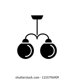 Vector illustration of vintage ceiling lamp. Flat icon of chandelier with 2 globe lights. Home & office lighting. Isolated object on white background.