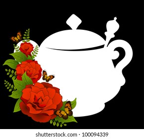Vector illustration of vintage ceramic tea pot with beautiful flowers