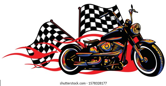 vector illustration Vintage Chopper Motorcycle Poster with race flag
