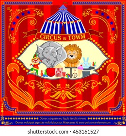 vector illustration of Vintage Circus Cartoon Poster Invitation for Party, Carnival and Advertisement
