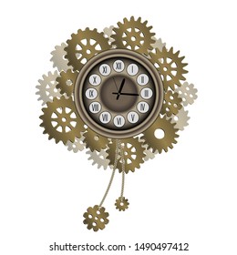Vector illustration of vintage clockwork gear parts in retro style, steampunk, vintage time decor