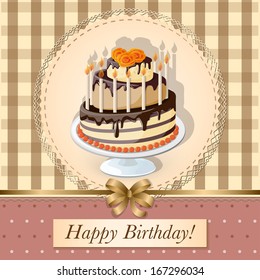 vector illustration vintage congratulation birthday card with cake - eps10