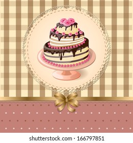 vector illustration vintage congratulation card with cake - eps10