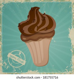 Vector Illustration of a Vintage Cup Cake Sign
