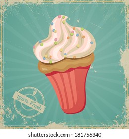 Vector Illustration of a Vintage Cup Cake Sign