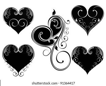 Vektorgrafik von Vintage Design Herzform mit floralem Stil in schwarz-weißer Farbe auf isoliertem Hintergrund für Valentinstag.