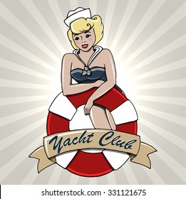 Vector illustration of vintage design. Yacht Club.