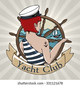 Vector illustration of vintage design. Yacht Club.