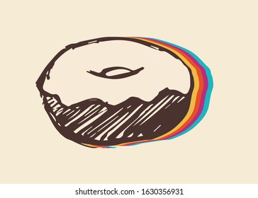 Vector Illustration of Vintage Donut Fast Food with Cute and Rainbow Color