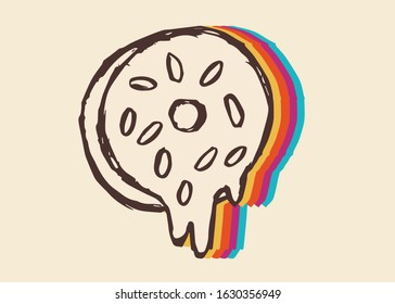Vector Illustration of Vintage Donut Fast Food with Cute and Rainbow Color