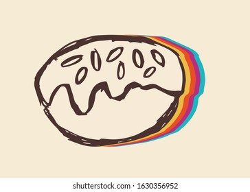 Vector Illustration of Vintage Donut Fast Food with Cute and Rainbow Color