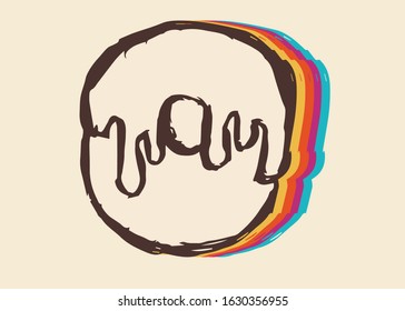 Vector Illustration of Vintage Donut Fast Food with Cute and Rainbow Color