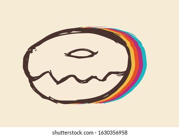 Vector Illustration of Vintage Donut Fast Food with Cute and Rainbow Color
