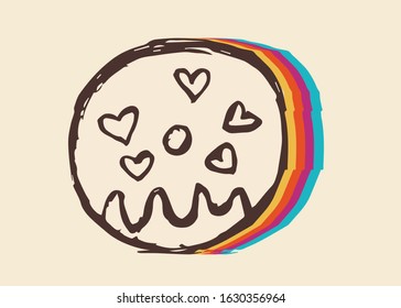 Vector Illustration of Vintage Donut Fast Food with Cute and Rainbow Color