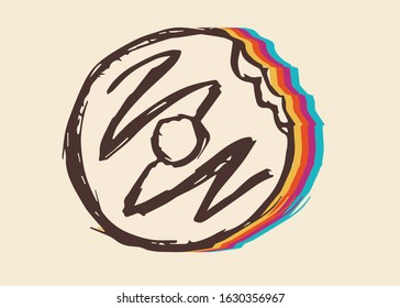 Vector Illustration of Vintage Donut Fast Food with Cute and Rainbow Color