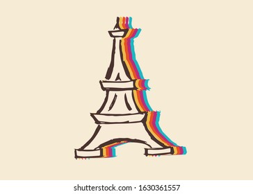 Vector Illustration of Vintage Eiffel Tower Paris with Cute and Rainbow Color