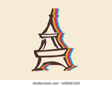 Vector Illustration of Vintage Eiffel Tower Paris with Cute and Rainbow Color