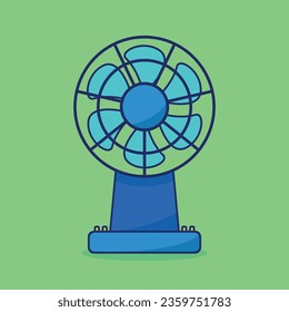 Vector Illustration of a Vintage Electric Fan, Isolated on a Green Background