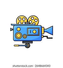 Vector illustration of a vintage film camera in cartoon style. Perfect for filmmaking, movie, cinema, or creative media design themes.
