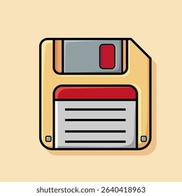 Vector illustration of a vintage floppy disk in flat cartoon style, ideal for data storage, technology history, retro computer, or digital archive concepts.