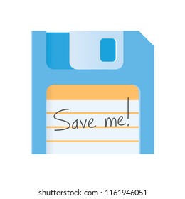 Vector illustration of vintage floppy. Idea - Data storage, digital media, cloud computing technologies, computer equipment, file storage, internet software downloads, retro / vintage technology etc.