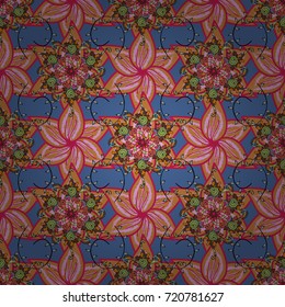 Vector illustration. Vintage flower design elements. Orange, blue and pink curly flowers shapes on orange, blue and pink colors.
