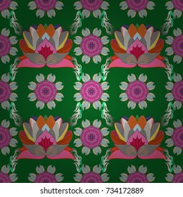 Vector illustration. Vintage flower design elements. Green, neutral and gray curly flowers shapes on green, neutral and gray colors.