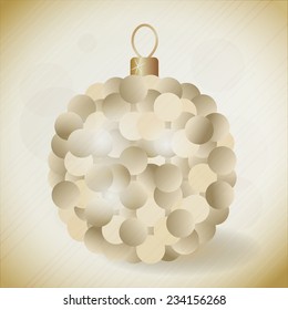 Vector illustration: vintage fluffy golden christmas ball on  golden and white striped background