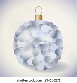 Vector illustration: vintage fluffy violet christmas ball on violet and white striped background