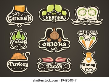 Vector illustration of vintage food labels