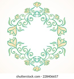 Vector illustration. Vintage frame with flowers and leaves. pastel shades