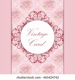Vector illustration of a vintage frame on floral and striped background for invitations and birthday cards.