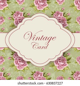Vector illustration of a vintage frame on floral background for invitations and birthday cards.