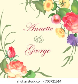 Vector illustration of a vintage frame on floral background for invitations and birthday cards.