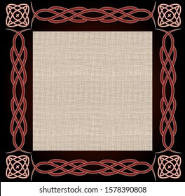 Vector illustration of vintage frame in the Viking style, with canvas fabrics and traditional patterns
