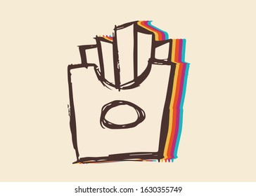 Vector Illustration of Vintage French Fries Fast Food with Cute and Rainbow Color