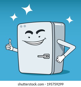 Vector illustration of vintage fridge cartoon character.
