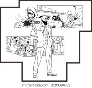 Ilustración vectorial de las ganadas vintage que luchan y negocian. Una línea de arte para poner en el libro de historietas