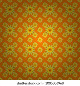 Vector illustration. Vintage garden natural seamless pattern with abstract stylized orange, yellow and brown flowers, botanical illustration, cute print.
