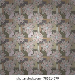 Vector illustration. Vintage garden natural seamless pattern with abstract stylized beige, gray and pink flowers, botanical illustration, cute print.