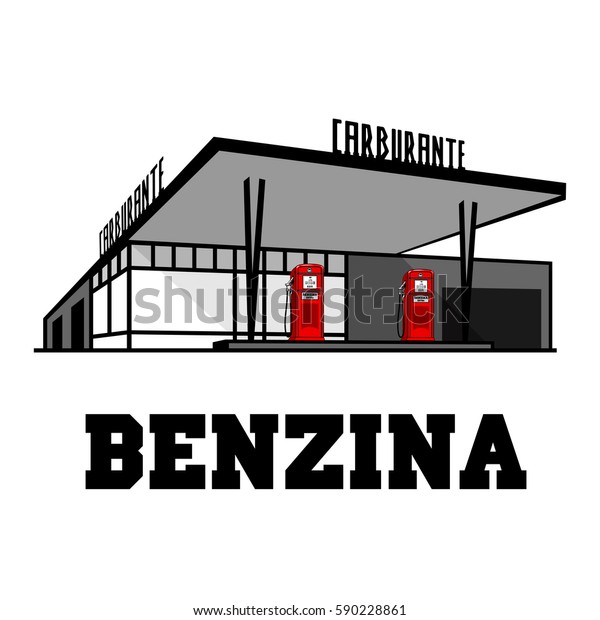 Vector\
illustration of vintage gas stations. Retro gas stations. Oil,\
fueling petrol with shop. Advertisements, brochures, business\
templates. Isolated on a white\
background