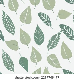 Vector Illustration of Vintage Geometric Ornament with Leaf Elements - Seamless Green Background for Wallpaper, Print, and Textiles