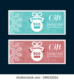 Vector illustration of vintage Gift voucher template with gift.