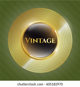 Vector illustration of Vintage gold shiny badge with green background
