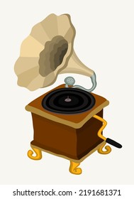 Vector illustration of vintage gramophone isolated on light background.