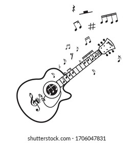 Vector illustration of vintage guitar on white background