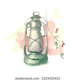 vector illustration of vintage hand lamp with white background