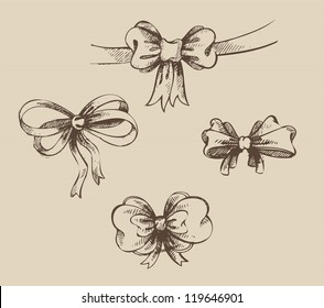 Vector illustration of Vintage hand-drown bow set