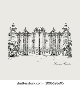 vector illustration of a vintage hand-made forged gates