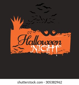 Vector Illustration Vintage Happy Halloween Typographical Background With Pumpkin.